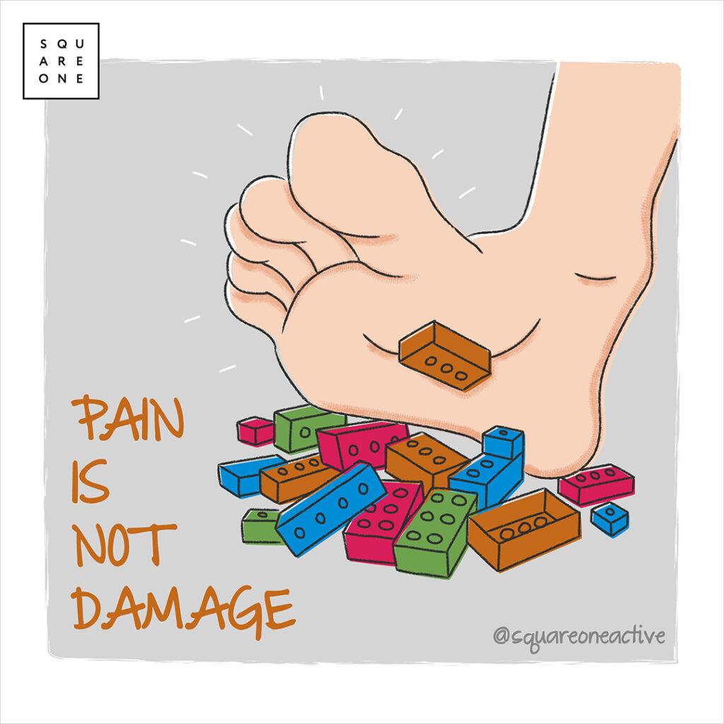 foot stepping on lego, pain science