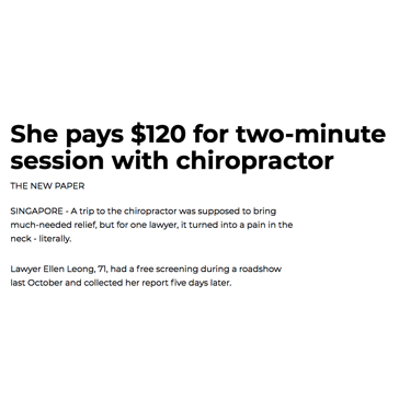 A news report detailing a two minute chiropractic session from a road show screening used as a contrast to our transparent goal oriented care without long term packages