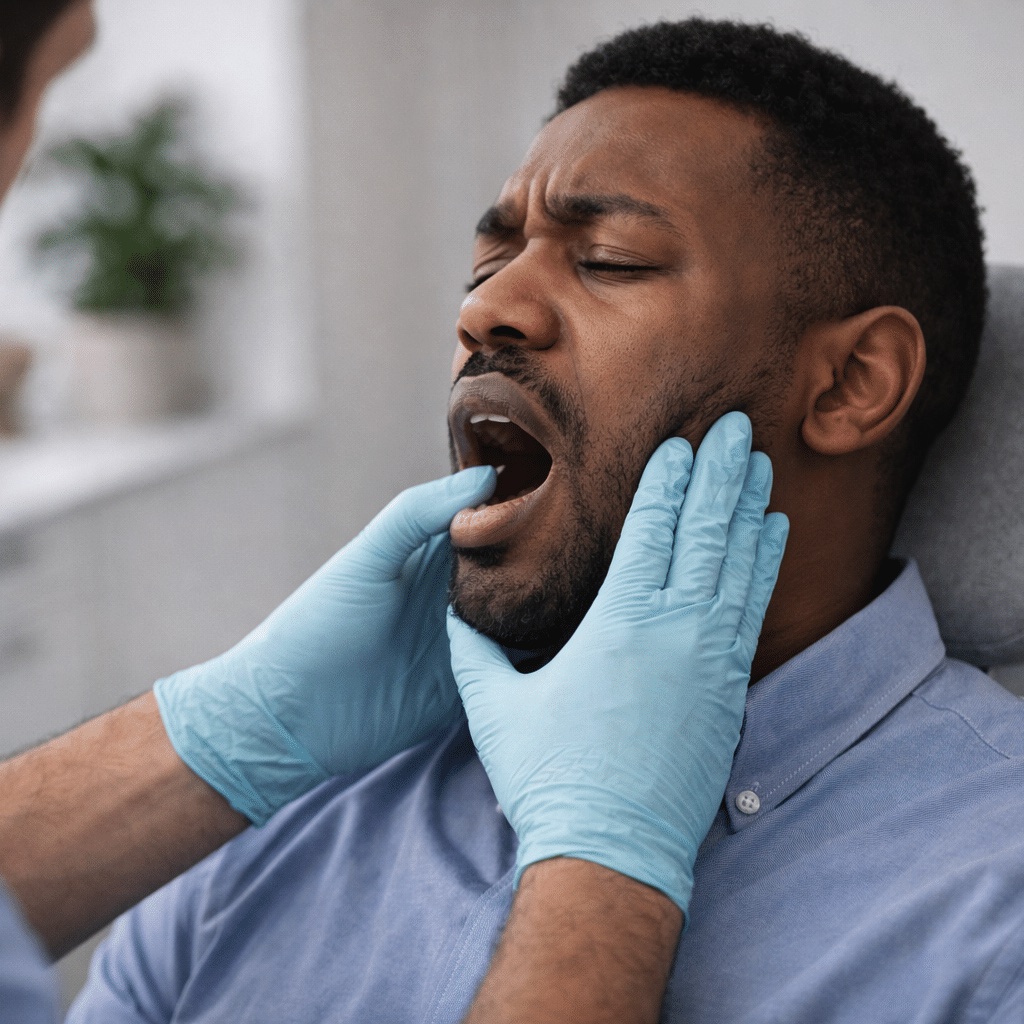 A therapist performing massage on the masseter muscles, illustrating why soft tissue release provides only temporary relief for jaw pain without correcting deep cervical muscle weakness.